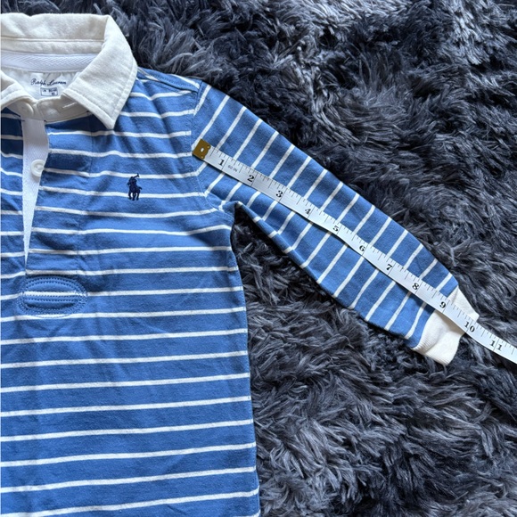 Ralph Lauren Baby Blue & White Striped Polo Footie - Picture 5 of 6